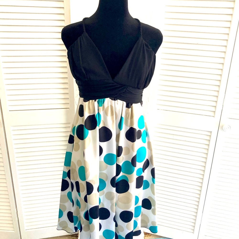 Intrigue Size 10 Black Strappy Polka Dot Dress